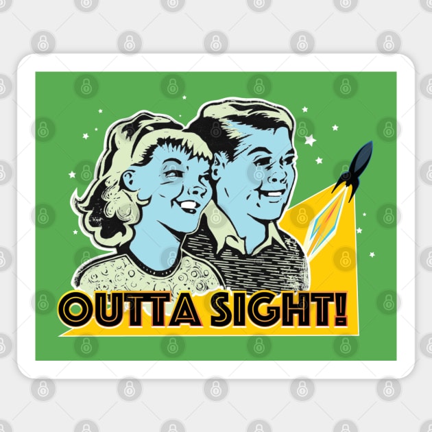 Outta Sight! Space Rocket Launch - Retro Comic Kids Sticker by callingtomorrow